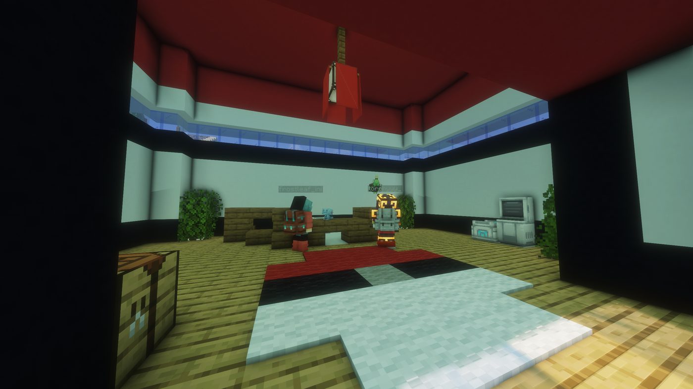 A Poké Ball patterned lounge room